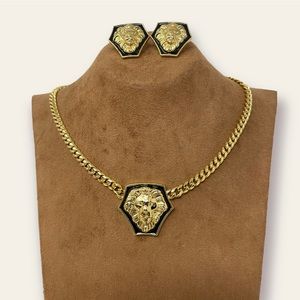 Gold Plated Lion Pendant Necklace & Earrings Set